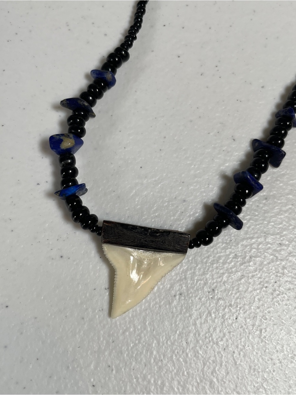 Shark Tooth Necklace Black Blue Beads